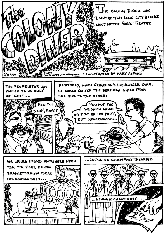 page one of The Colony Diner comic strip from 'Park Theater Confidential.'